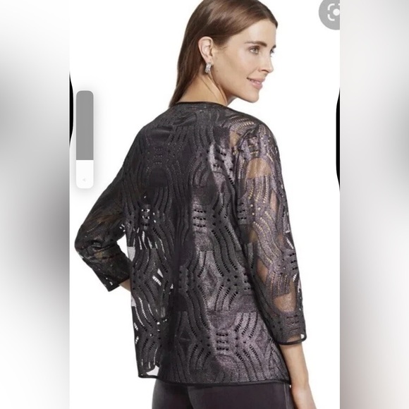 Chico's Traveller’s Cardigan Women’s SZ 2 (large) Deco Lace Silver Black Holiday - Picture 11 of 12